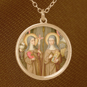 Two Poor Clare Saints (SAU 027) Gold Plated Necklace