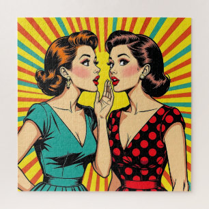 Two Pop Art Women Telling a Secret Jigsaw Puzzle