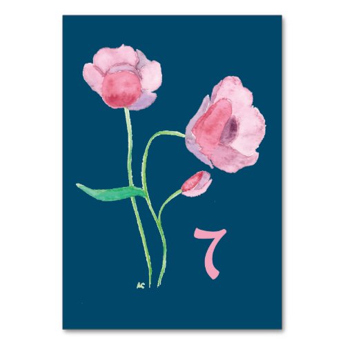 Two Poppies Wedding Table Card Number