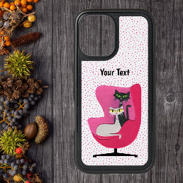 Two Pretty Atomic 1950s Cats in Pink Chair Dots iPhone 16 Case