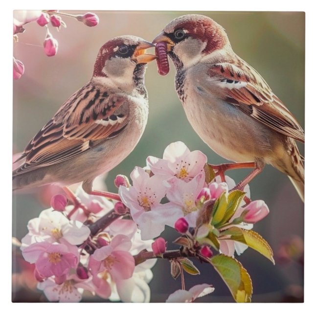 Two Pretty Birds Ceramic Tile (Front)