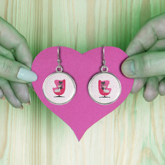 Two Pretty Cats in mid Century Pink Chair Dots Earrings