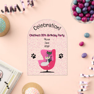 Two Pretty Mid Century Cats Pink Chair Do Birthday Acrylic Invitations
