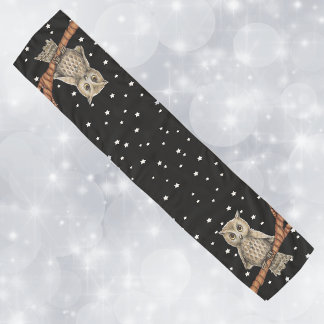 Two Pretty Owls Wearing Necklaces Stars on Black Scarf