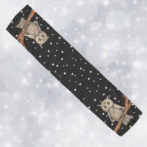 Two Pretty Owls Wearing Necklaces Stars on Black Scarf