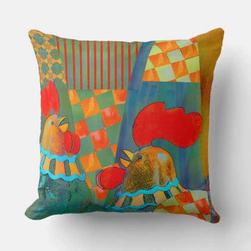 Two Proud Roosters Throw pillow