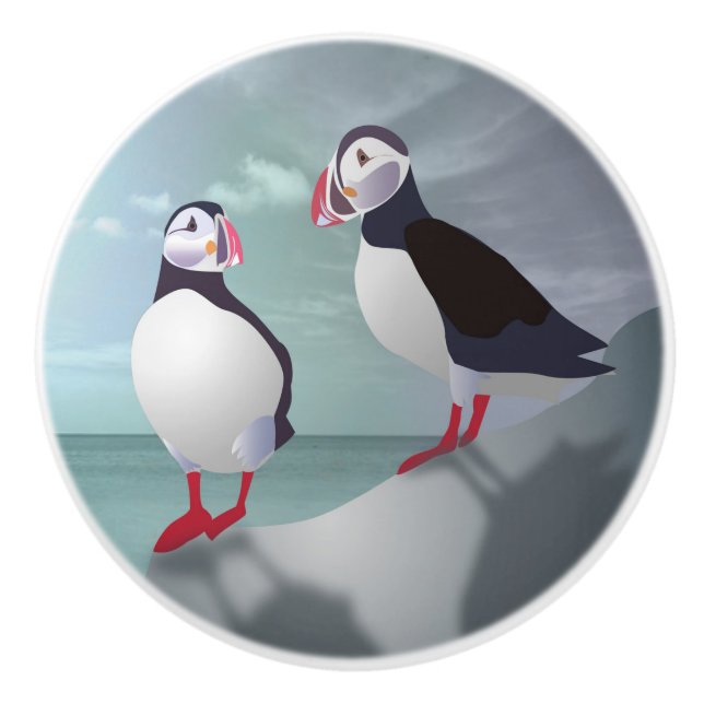 Two Puffins Design  Ceramic Knob (Front)