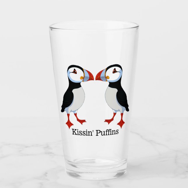 Two Puffins Design Drinking Glass (Front)