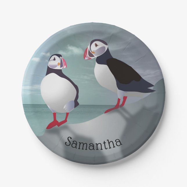 Two Puffins Design Paper Plates (Front)