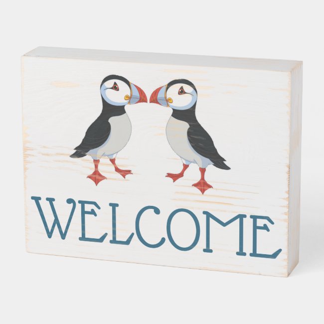 Two Puffins Welcome Wood Box Sign