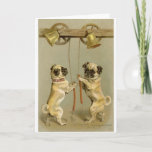 Two pug dogs ring the Christmas bells Holiday Card<br><div class="desc">This design is based on the two cute little pug dogs ring the bells.This is very cute.It makes a great conversation piece and is a great gift for any occasion.I do offer customization,  so please message me with any questions or request.</div>