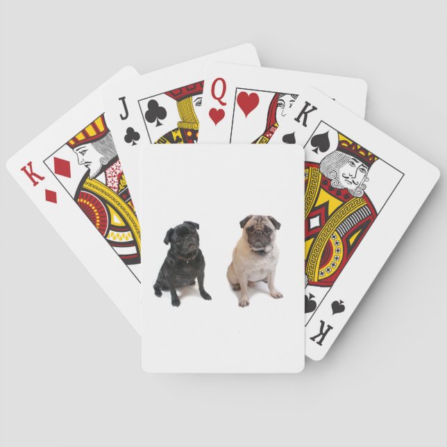 Two pugs one beige one black poker cards (Back)