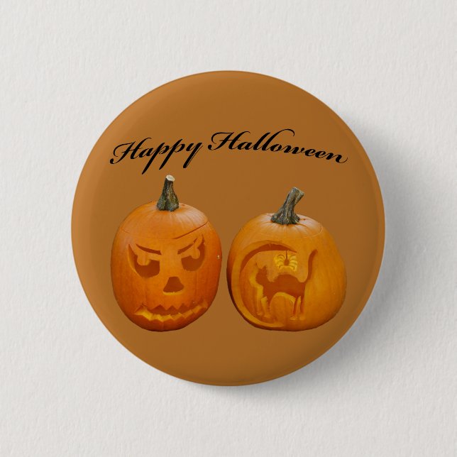 Two Pumpkin Happy Halloween Button (Front)