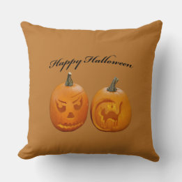 Two Pumpkin Happy Halloween Throw Pillow
