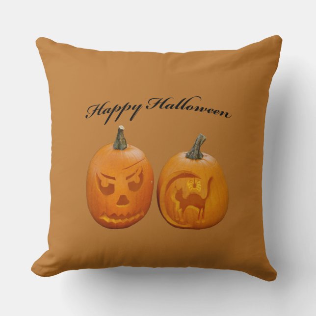 Two Pumpkin Happy Halloween Throw Pillow (Front)