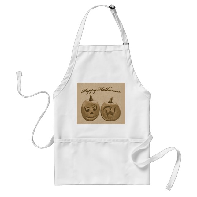 Two Pumpkins Happy Halloween Apron (Front)