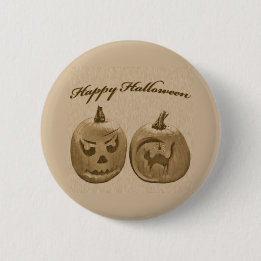 Two Pumpkins Happy Halloween Button
