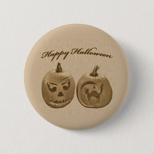 Two Pumpkins Happy Halloween Button (Front)