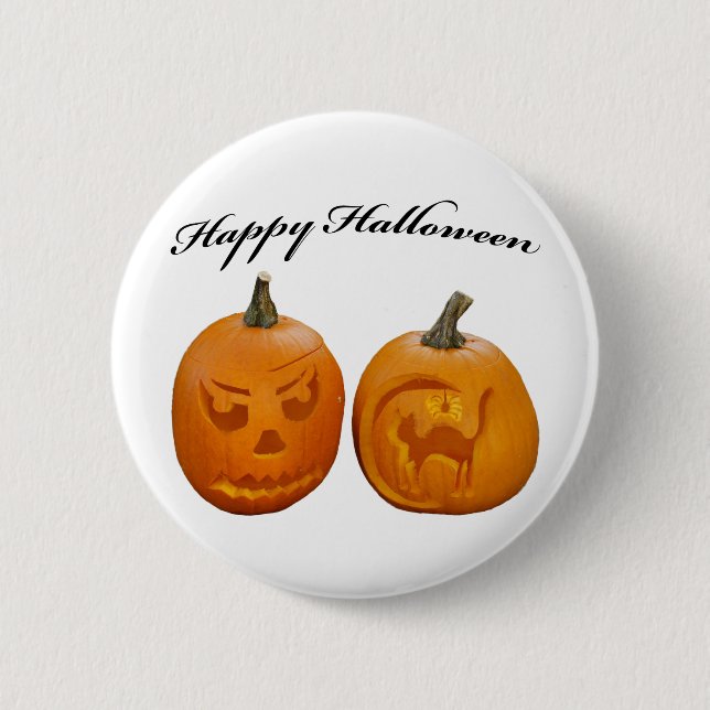 Two Pumpkins Happy Halloween Button (Front)