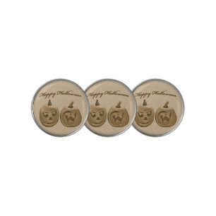 Two Pumpkins Happy Halloween Golf Ball Marker