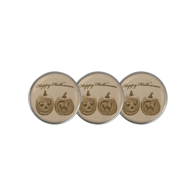 Two Pumpkins Happy Halloween Golf Ball Marker (3 Up)