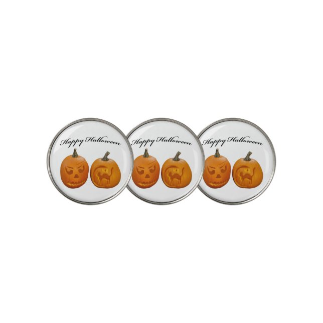 Two Pumpkins Happy Halloween Golf Ball Marker (3 Up)