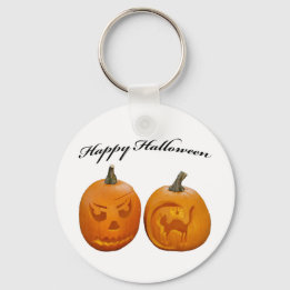 Two Pumpkins Happy Halloween Keychain