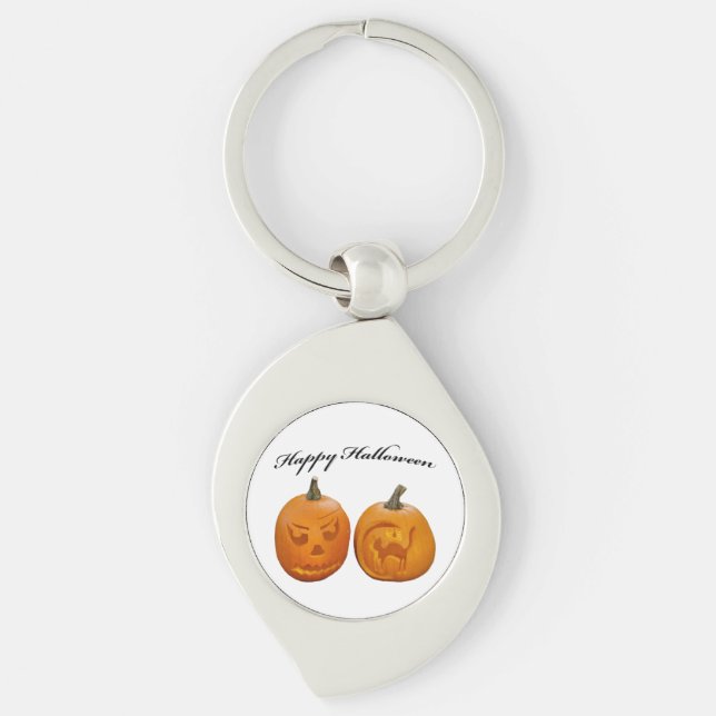 Two Pumpkins Happy Halloween Keychain (Front)