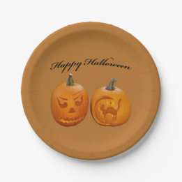 Two Pumpkins Happy Halloween Paper Plates