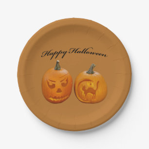 Two Pumpkins Happy Halloween Paper Plates
