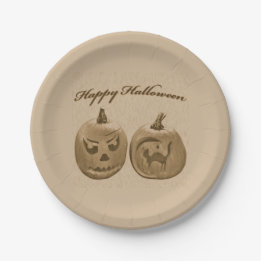 Two Pumpkins Happy Halloween Paper Plates
