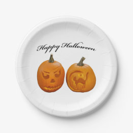 Two Pumpkins Happy Halloween Paper Plates