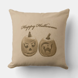 Two Pumpkins Happy Halloween Throw Pillow