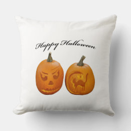 Two Pumpkins Happy Halloween Throw Pillow
