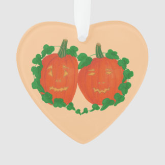Two Pumpkins in Love heart vine ornaments