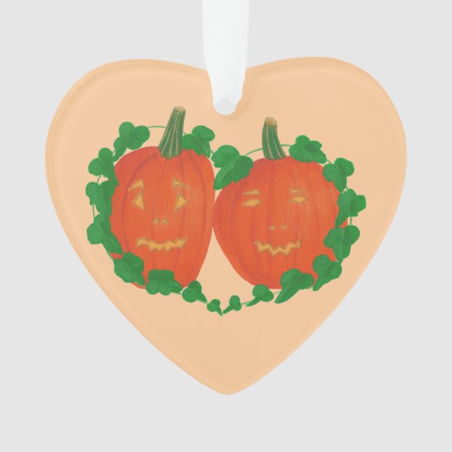 Two Pumpkins in Love heart vine ornaments (Front)