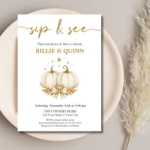 Two Pumpkins on their way Twin Baby Sip And See Invitation