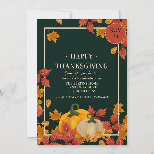 Two Pumpkins Thanksgiving Invitation (Front)