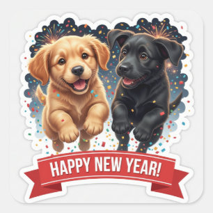 Two Puppies Chasing Confetti Sticker