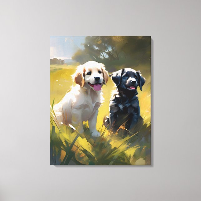 Two Puppies in the Grass Canvas Print (Front)