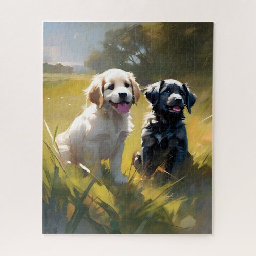 Two Puppies in the Grass Jigsaw Puzzle