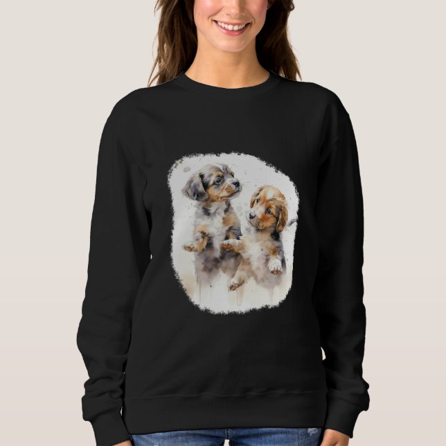 Two puppies in watercolour style sweatshirt (Front)