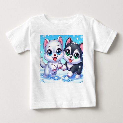 Two Pups Playing in the Snow Baby T_Shirt