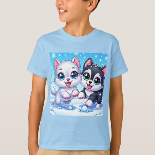 Two Pups Playing in the Snow T_Shirt