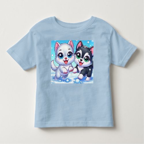 Two Pups Playing in the Snow Toddler T_shirt