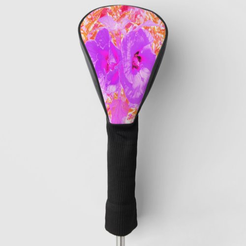 Two Purple and Hot Pink Plum Crazy Hibiscus on Red Golf Head Cover