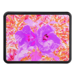 Two Purple and Hot Pink Plum Crazy Hibiscus on Red Hitch Cover