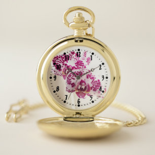 Two Purple and White Phalaenopsis Orchids Pocket Watch