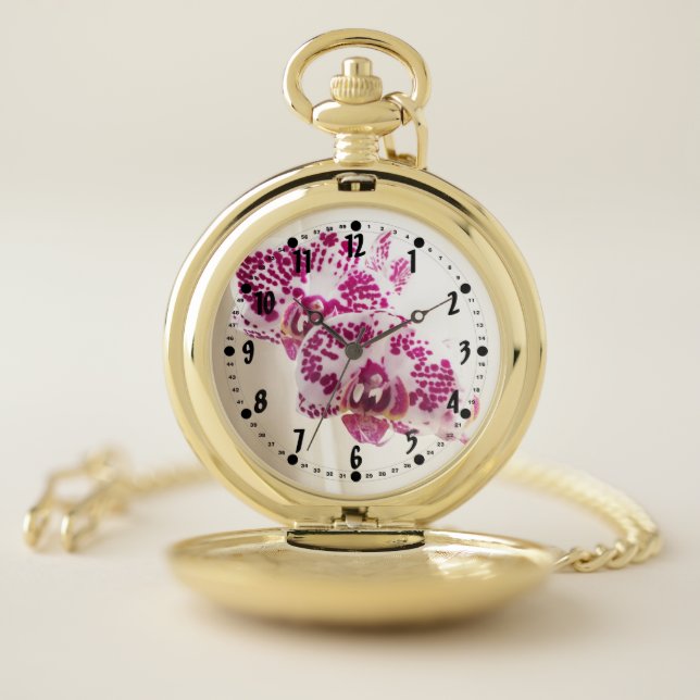 Two Purple and White Phalaenopsis Orchids Pocket Watch (Inside)