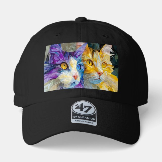 Two Purple and Yellow Cats 47 Brand Hat (Front)